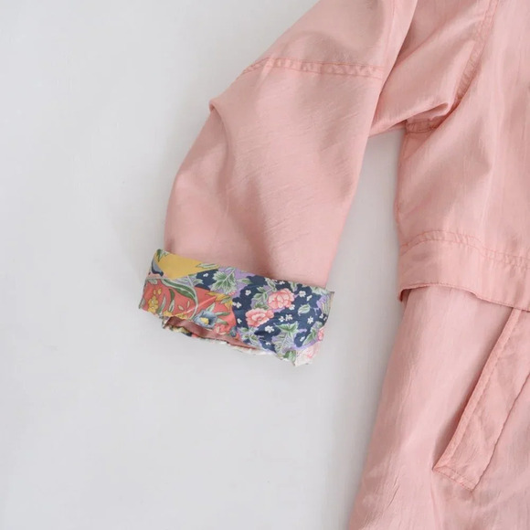 Vintage Sequence Peach Nylon w Floral Collar & Cuff Zip Up Utility Jacket 18 - Picture 12 of 12